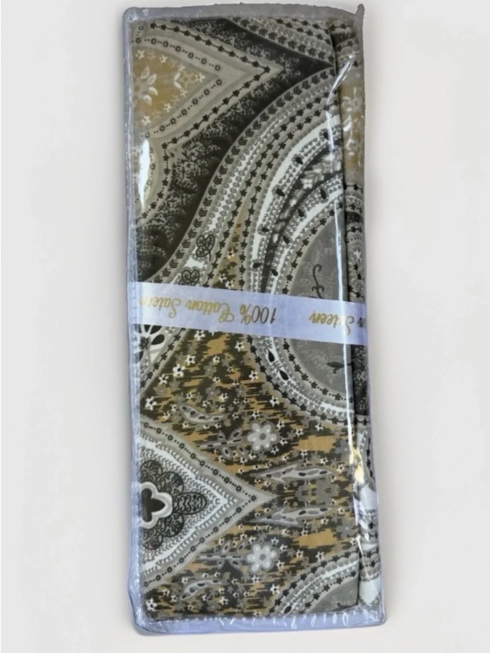 Milano King Duvet Set 3 PC 300 TC 100% Cotton Sateen Paisley Gray Gold New